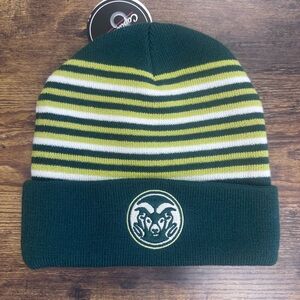 NWT Colorado State Rams Green And Gold Striped Winter Cuffed Beanie One Size